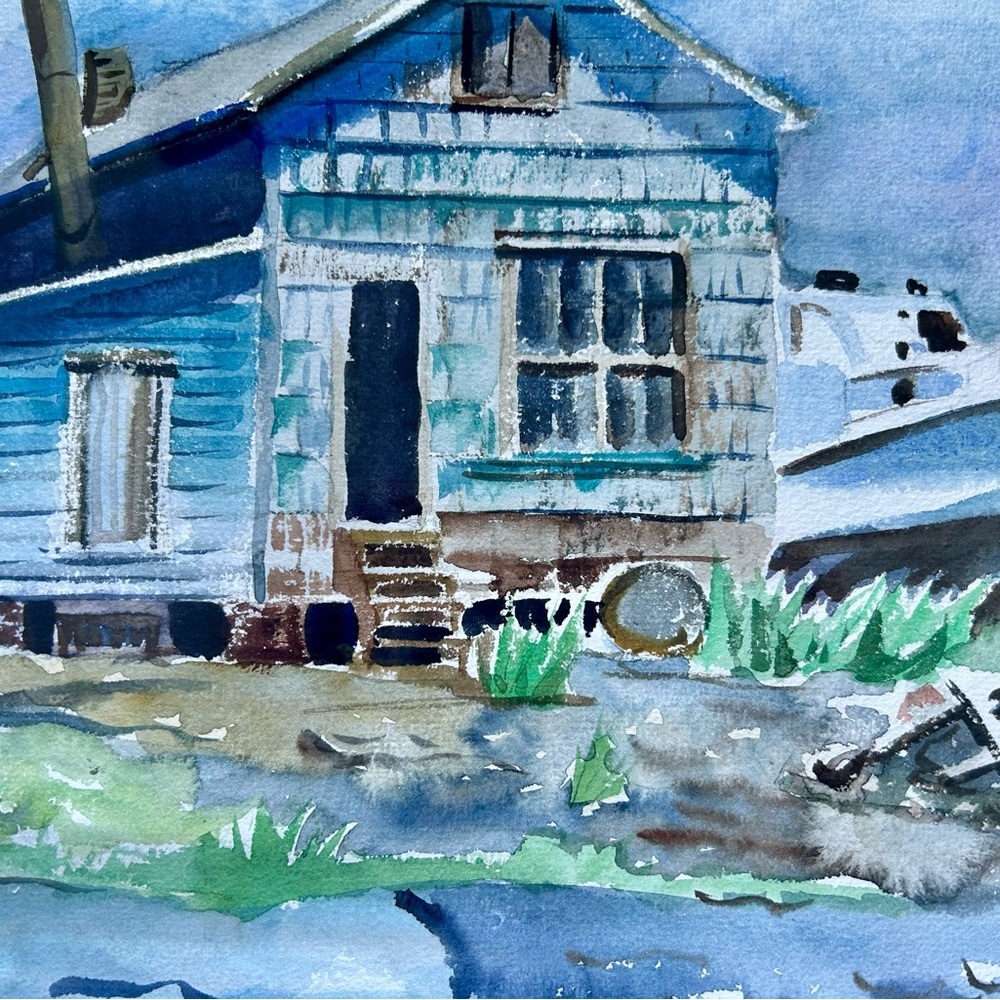 Vintage Seaside Watercolor Painting: Boatyard Scene by Margaret Ostranded - Picture 5 of 10